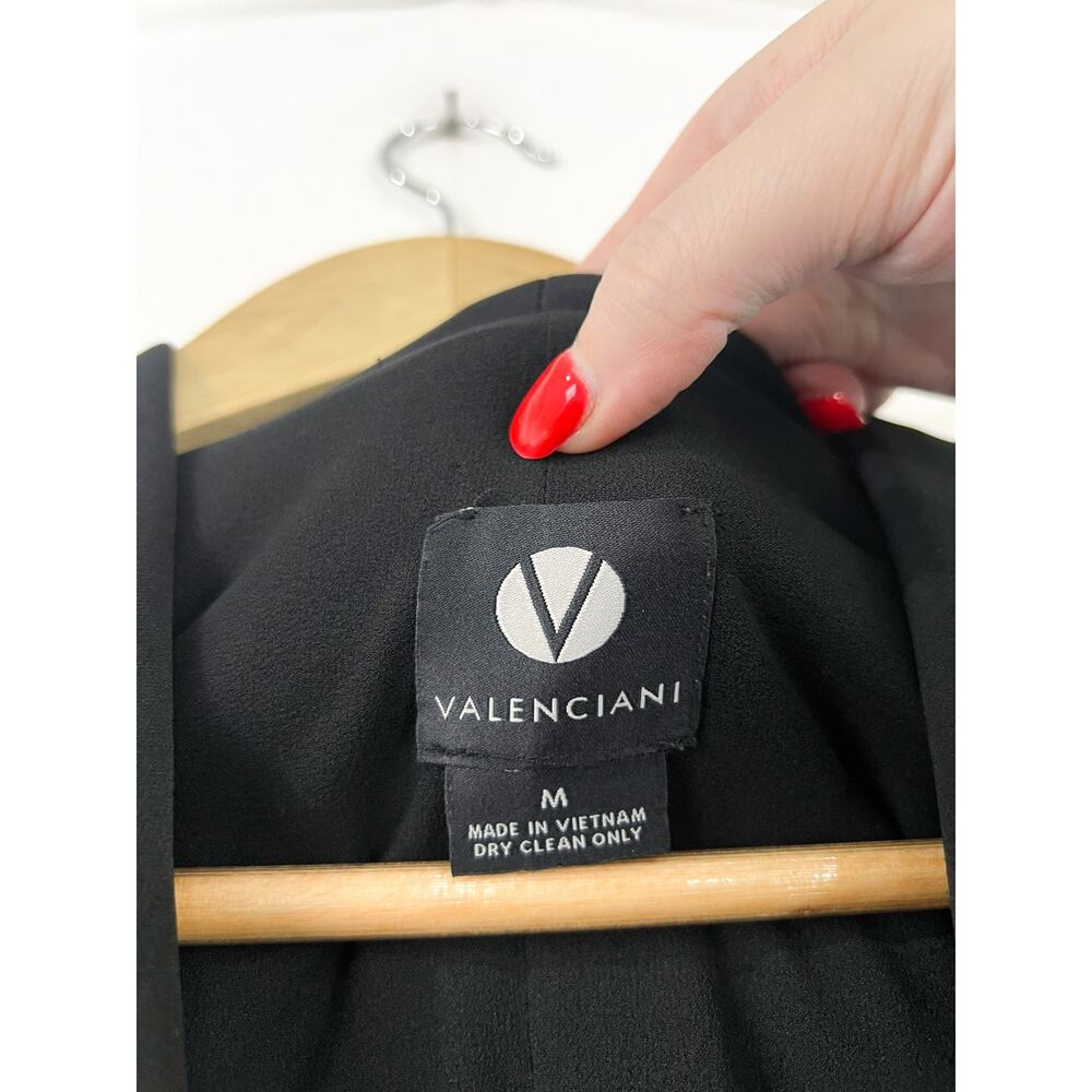 Vintage Women Black Blazer Trench Coat Medium Valenciani Single Button Side Slit - Picture 3 of 5